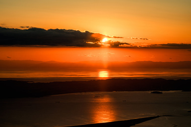 View of Sunset During Flight