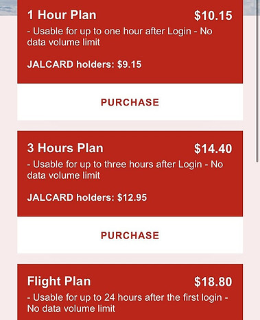 Japan Airlines A350-1000 Wi-Fi Purchase Page