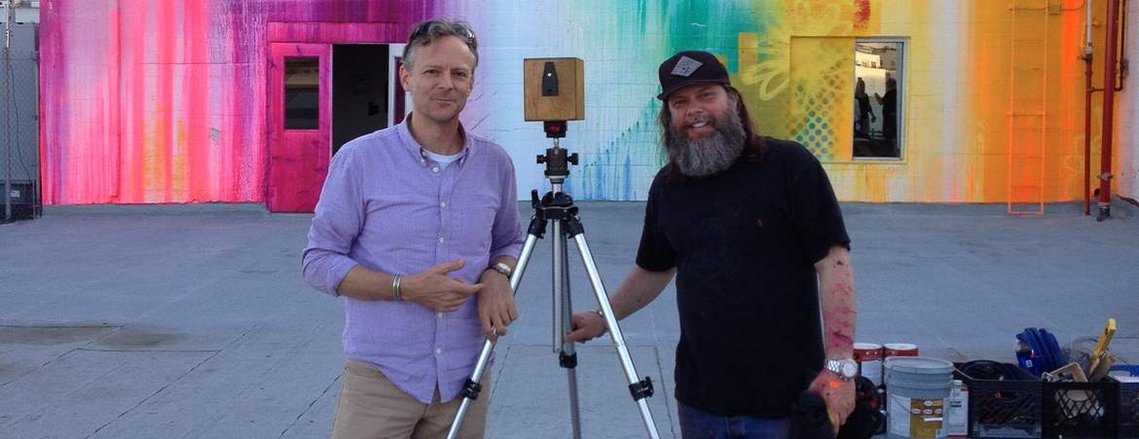 Eric O'Connell Photographer on Los Angeles rooftop while shooting graffiti artist RISK.