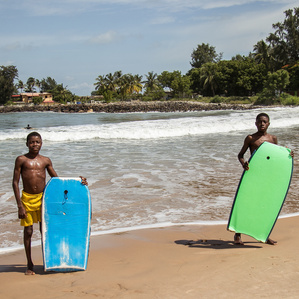 Young surfers in Tarkwa Bay beach, Lagos.