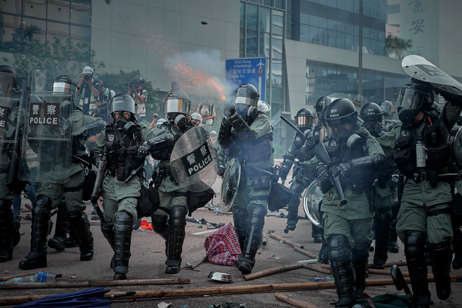 AUGUST 24, 2019 - HONG KONG: Police advance towards protestors firing tear gas and rubber bullets during anti-government demonstrations in opposition to a planned extradition bill.
