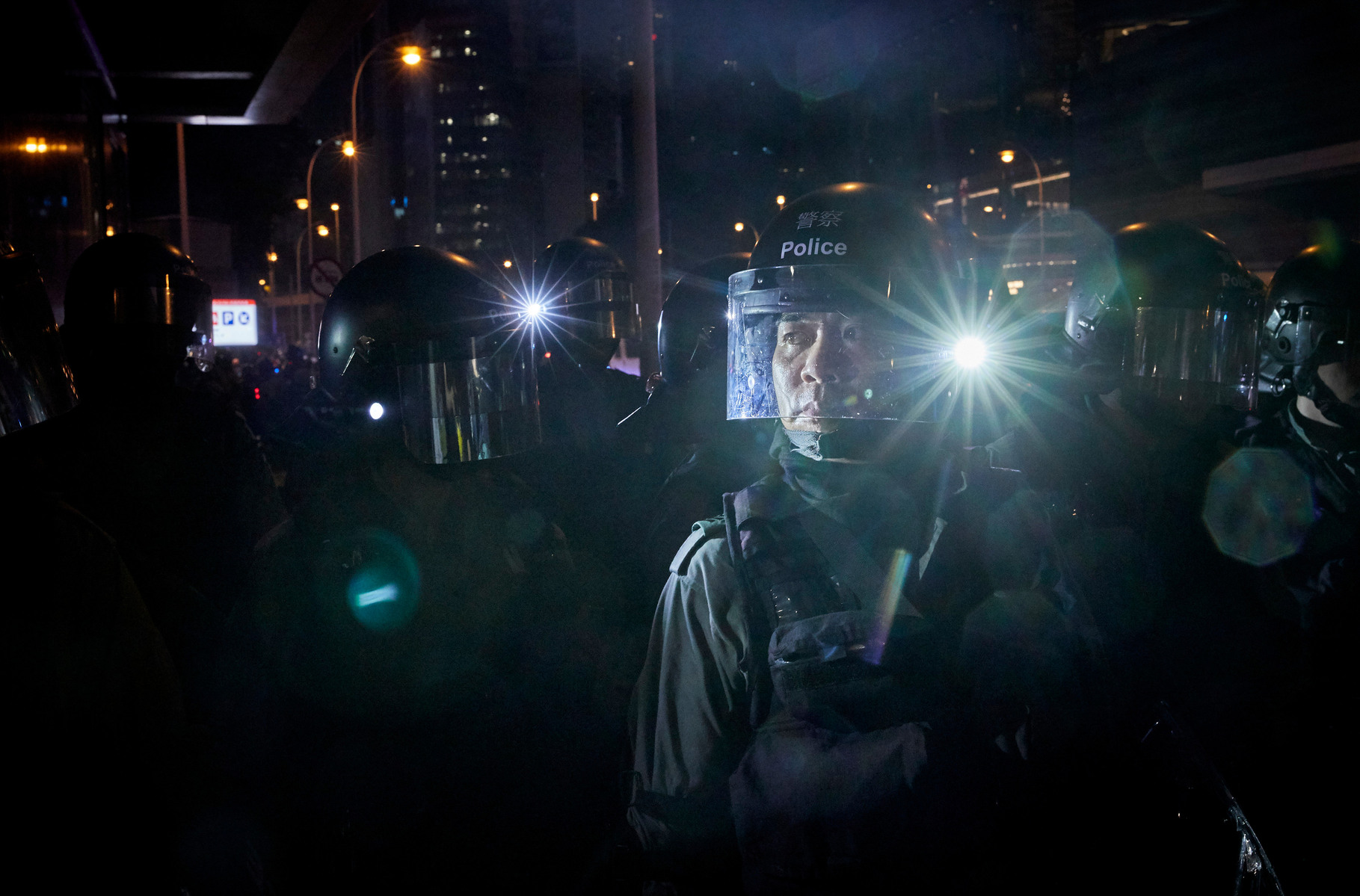 SEPTEMBER 29: A police unit searches for protestors at the end of a day which saw violent clashes between pro-democracy demonstrators and police amidst rising tensions in the city.