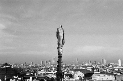 black and white, analogue image of the duomo, Milan