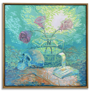 ‘EarthBound cartridge with flowers and skull’
Acrylic Polymer on plywood panel
38x38cm
