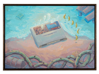 Donkey Kong Country 2 Near Shoreline (Gang-Plank, Bramble Scramble)
Acrylic polymer on mounted hardwood panel
52 x 37 cm