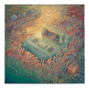 SNES Buried Amongst Jelly Shrubs
Acrylic polymer on mounted hardwood panel
30 x 30 cm 