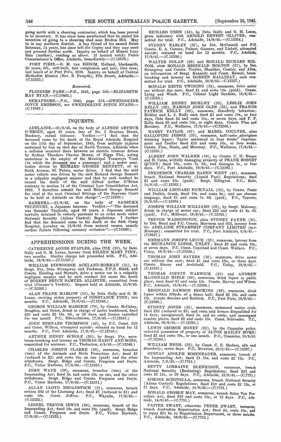 SA Police Gazette on September 26, 1945