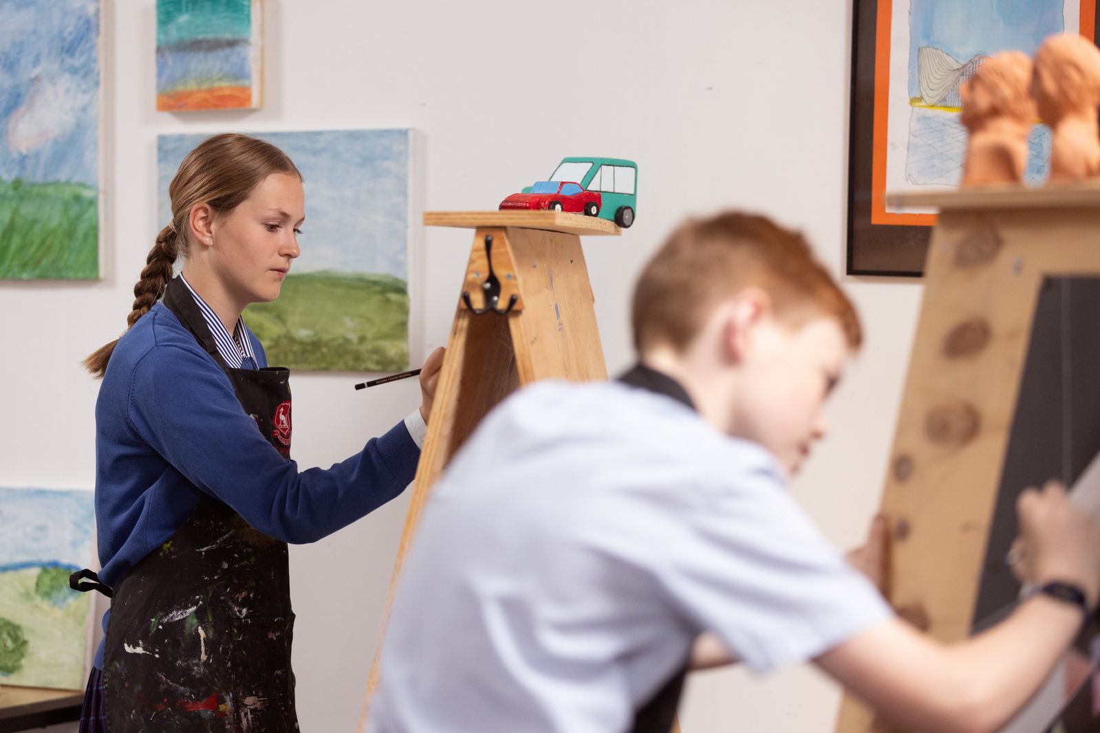Students at Chafyn Grove School, Salisbury painting in the art room