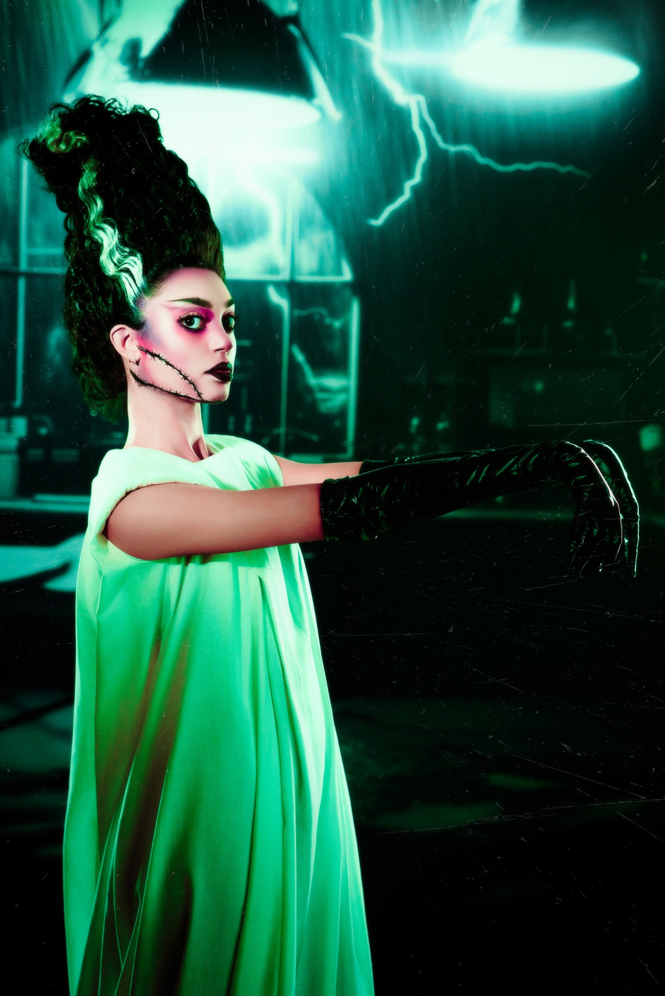 Mikala from New Icon NY modeling in a Bride of Frankenstein-inspired set, captured by MFFPHOTOGRAPHY, a NYC-based female photographer.