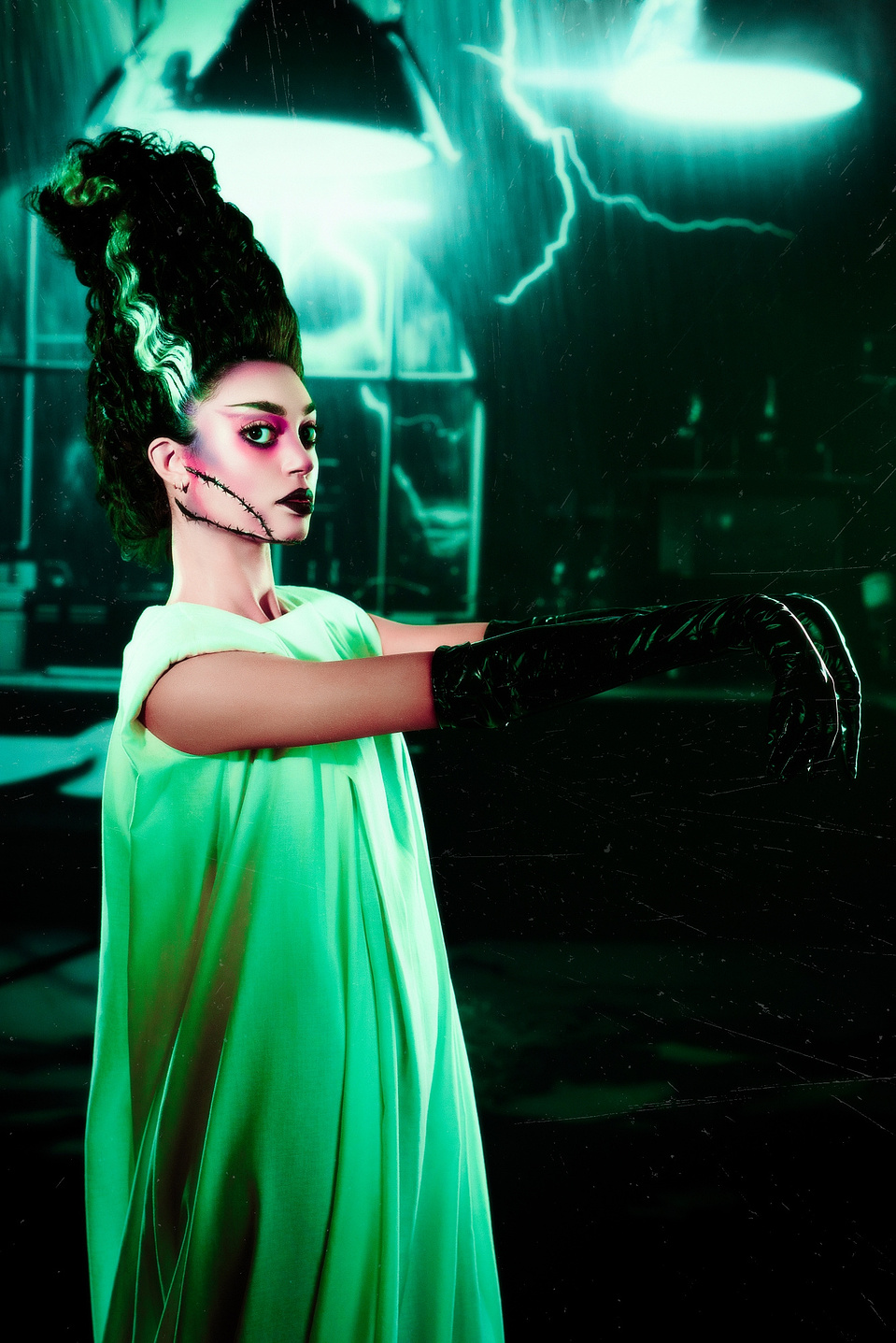 Mikala from New Icon NY modeling in a Bride of Frankenstein-inspired set, captured by MFFPHOTOGRAPHY, a NYC-based female photographer.
