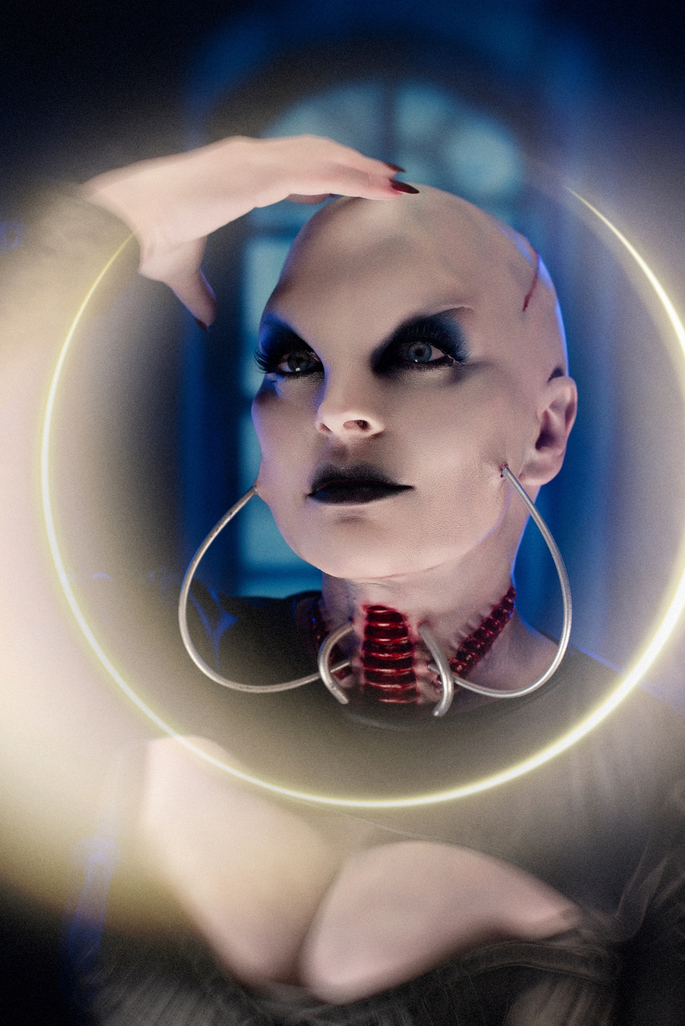 Madame Wazzy bringing creepy vibes to a Cenobite-inspired set, shot by MFFPHOTOGRAPHY, a New York-based female photographer.
