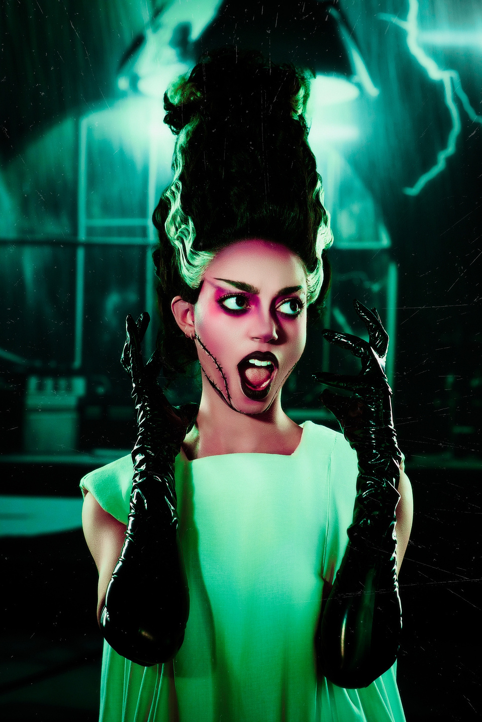 Mikala from New Icon NY modeling in a Bride of Frankenstein-inspired set, captured by MFFPHOTOGRAPHY, a NYC-based female photographer.