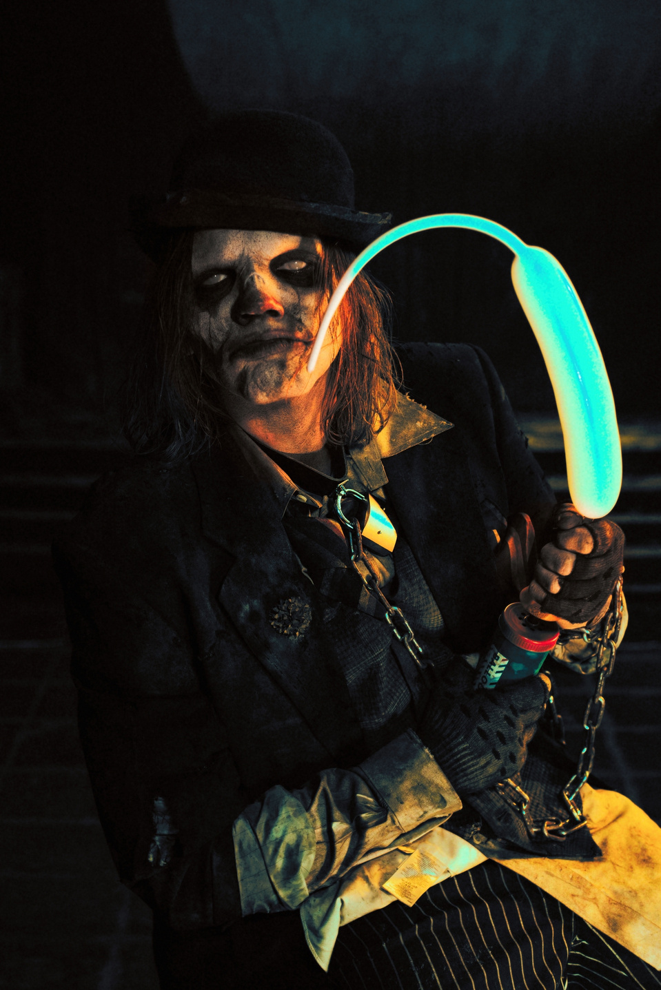 Brent Schultz rocking a horror clown-inspired set, captured by MFFPHOTOGRAPHY, a New York-based female photographer.