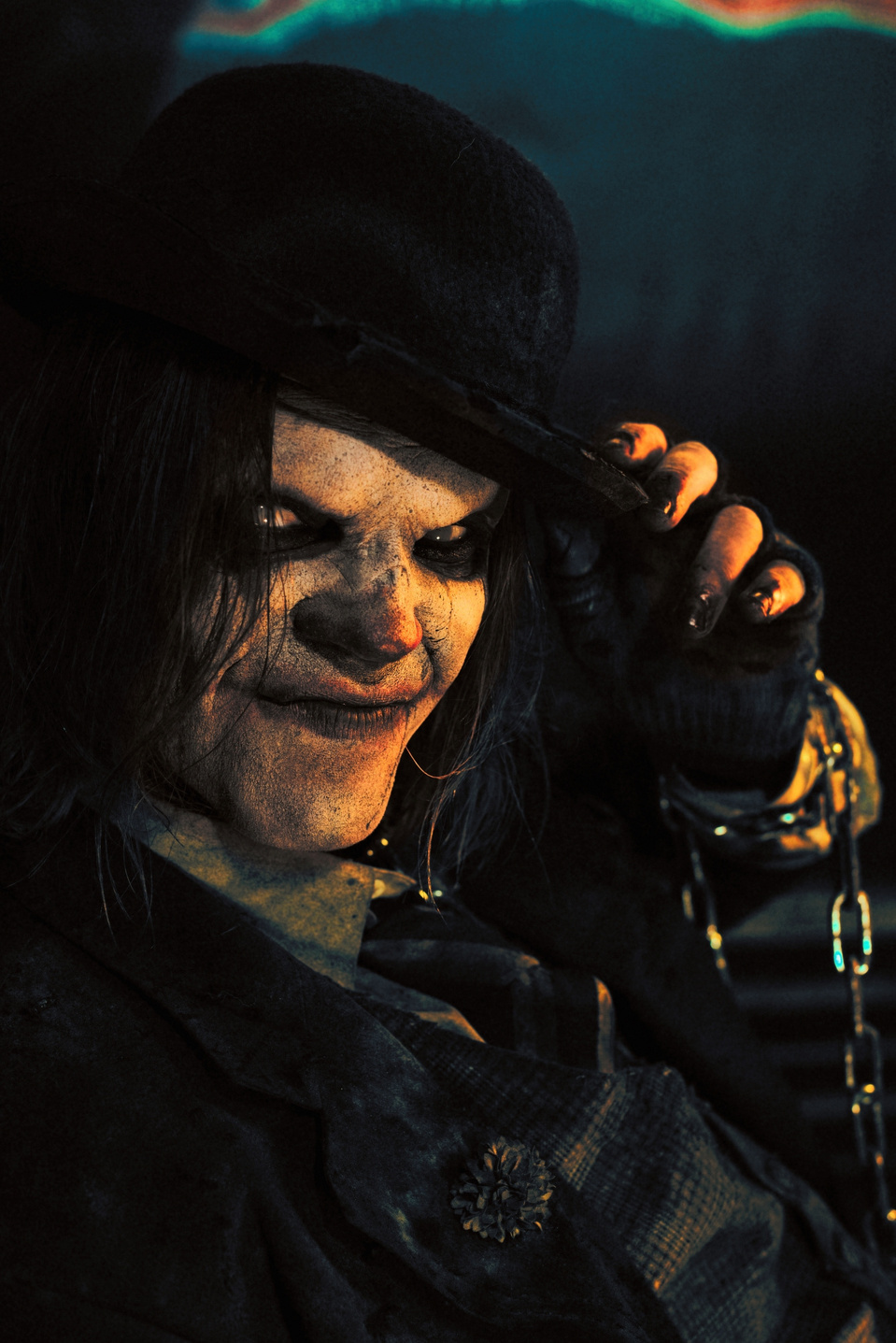 Brent Schultz rocking a horror clown-inspired set, captured by MFFPHOTOGRAPHY, a New York-based female photographer.