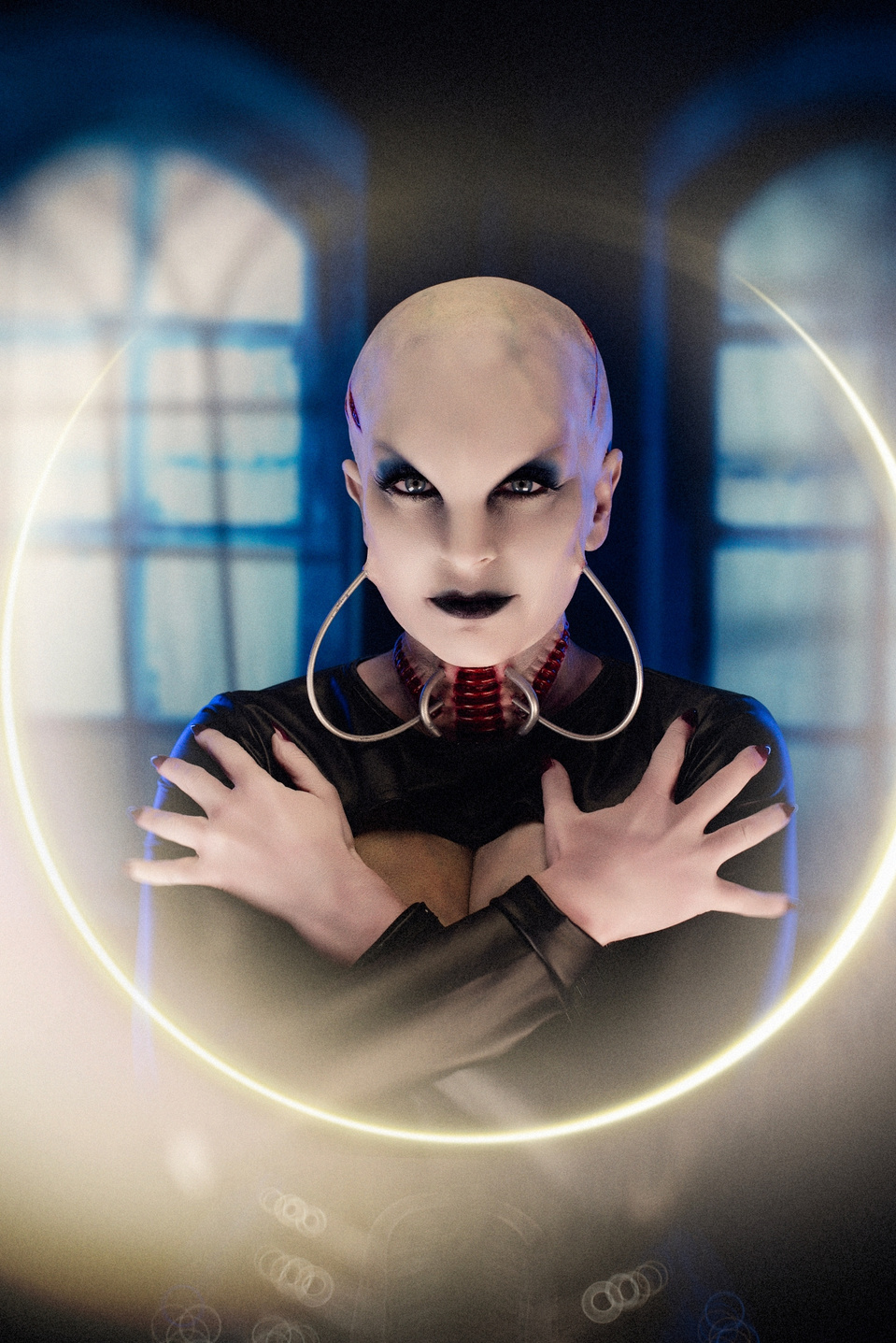 Madame Wazzy bringing creepy vibes to a Cenobite-inspired set, shot by MFFPHOTOGRAPHY, a New York-based female photographer.