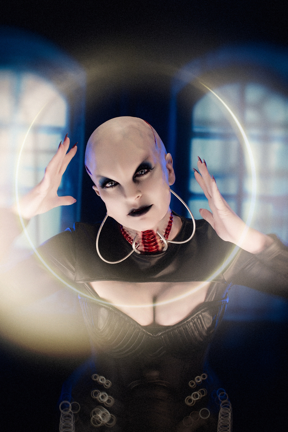 Madame Wazzy bringing creepy vibes to a Cenobite-inspired set, shot by MFFPHOTOGRAPHY, a New York-based female photographer.