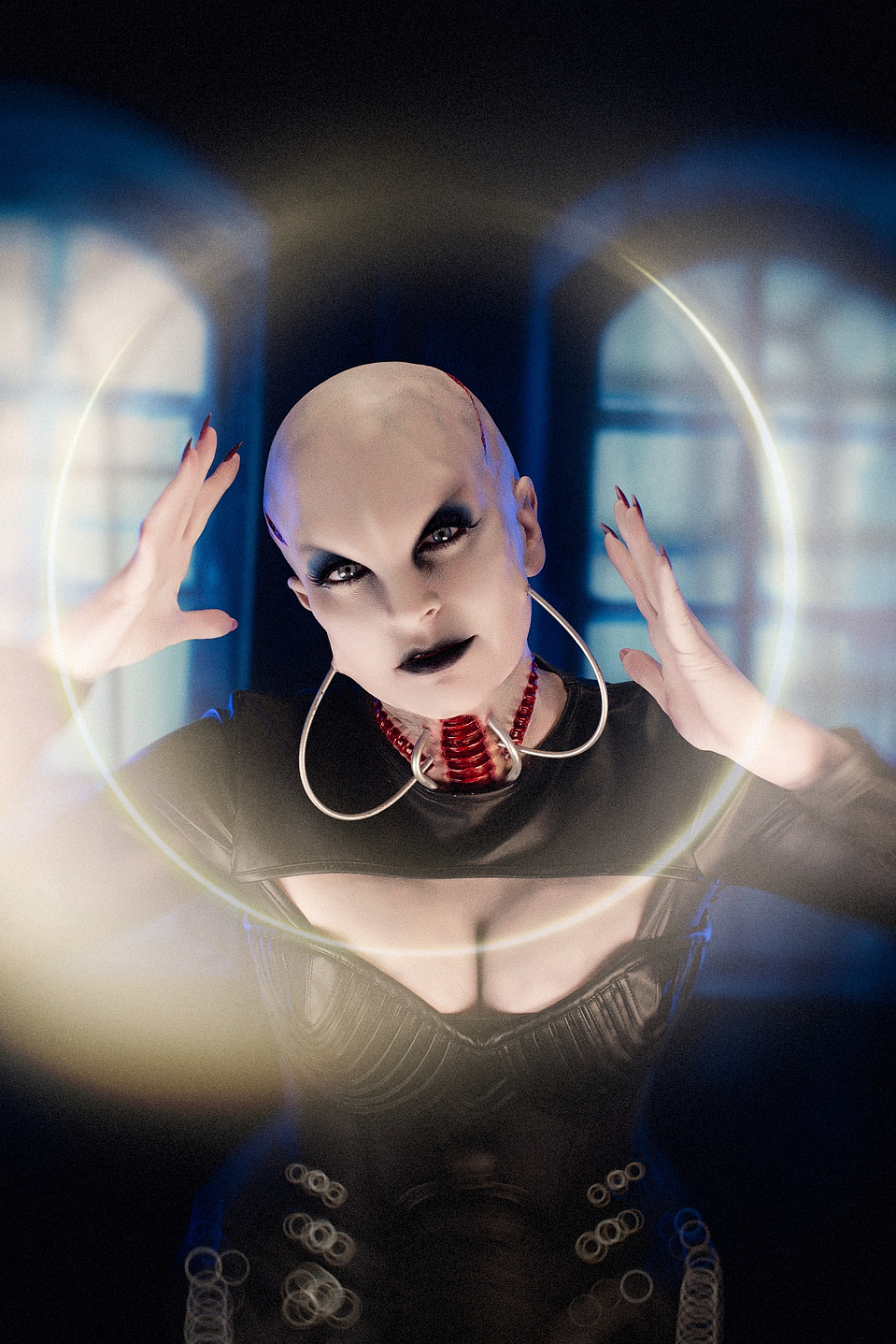 Madame Wazzy bringing creepy vibes to a Cenobite-inspired set, shot by MFFPHOTOGRAPHY, a New York-based female photographer.