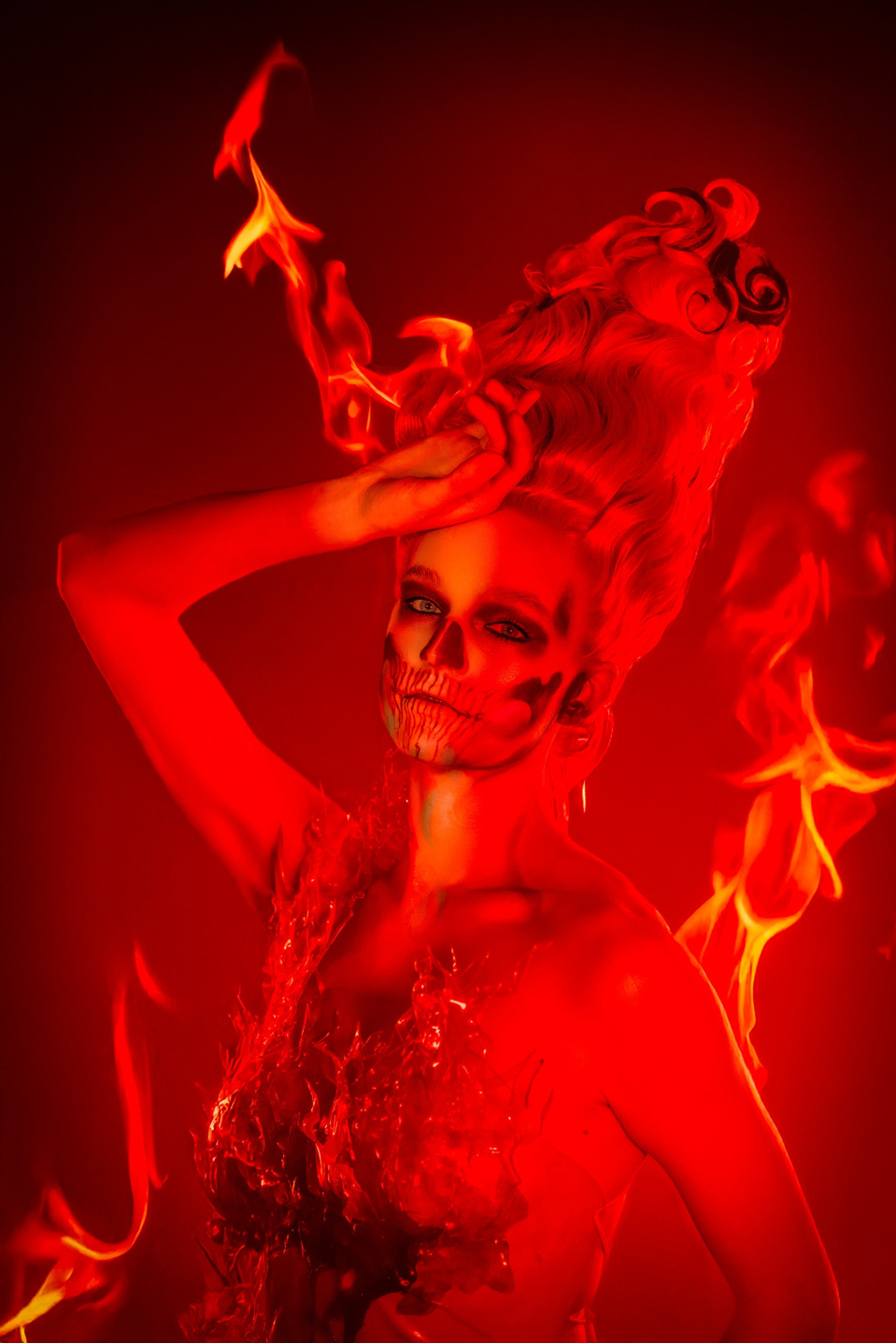 Maggie Sepsey bringing the heat in a fire-inspired shoot, captured by female photographer MFFPHOTOGRAPHY in New York.