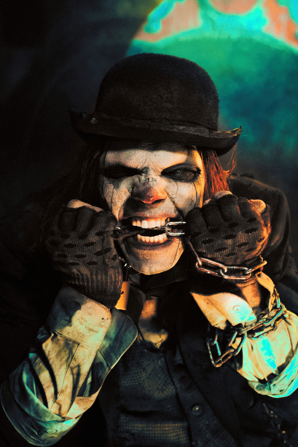 Brent Schultz rocking a horror clown-inspired set, captured by MFFPHOTOGRAPHY, a New York-based female photographer.