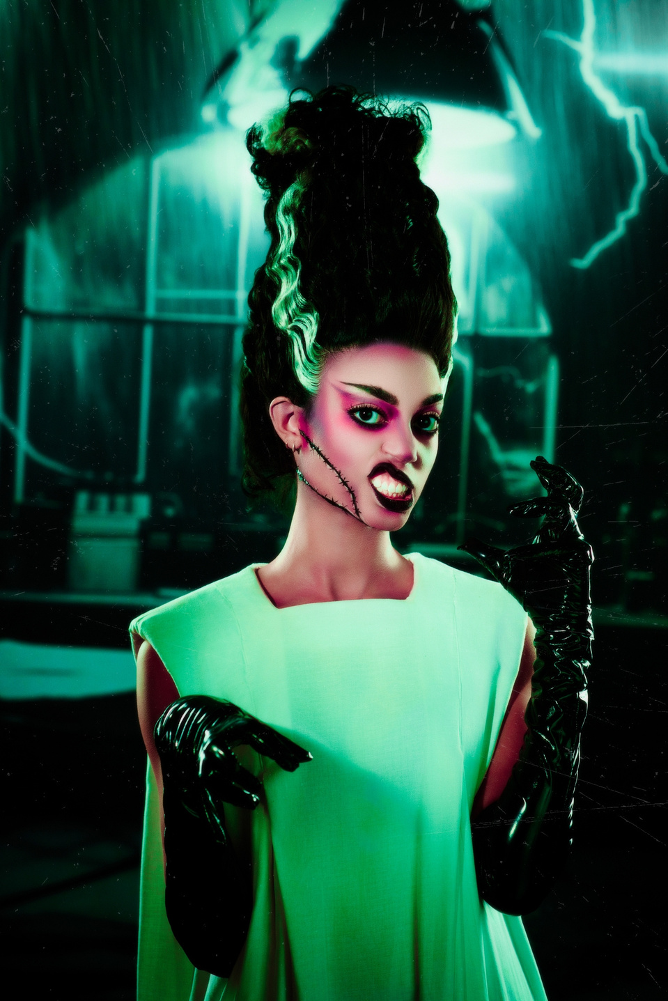 Mikala from New Icon NY modeling in a Bride of Frankenstein-inspired set, captured by MFFPHOTOGRAPHY, a NYC-based female photographer.