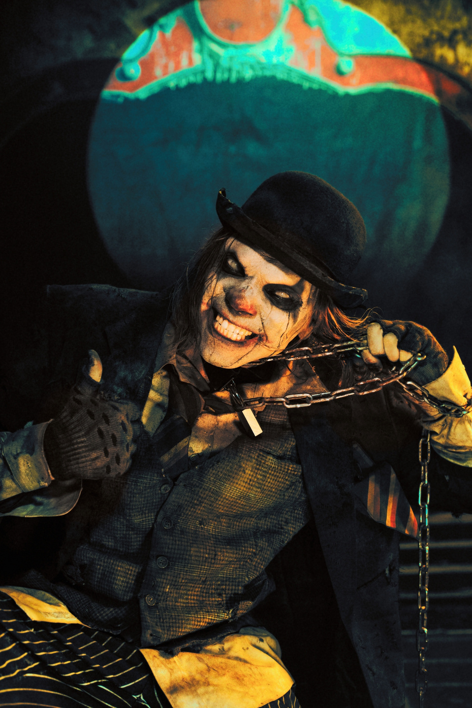 Brent Schultz rocking a horror clown-inspired set, captured by MFFPHOTOGRAPHY, a New York-based female photographer.
