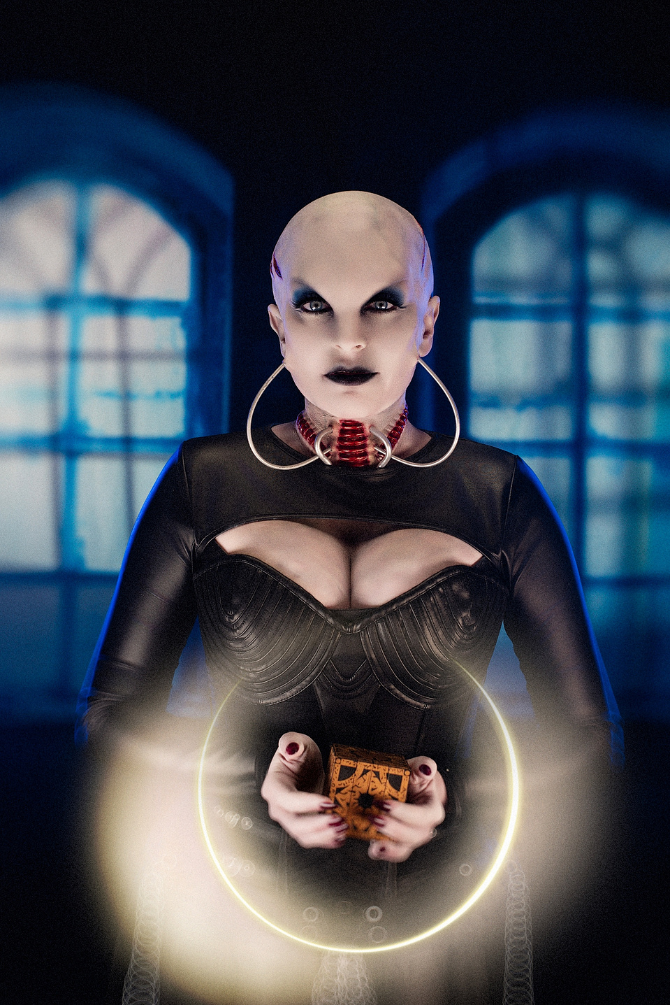 Madame Wazzy bringing creepy vibes to a Cenobite-inspired set, shot by MFFPHOTOGRAPHY, a New York-based female photographer.