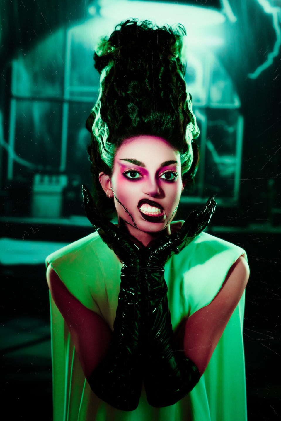 Mikala from New Icon NY modeling in a Bride of Frankenstein-inspired set, captured by MFFPHOTOGRAPHY, a NYC-based female photographer.