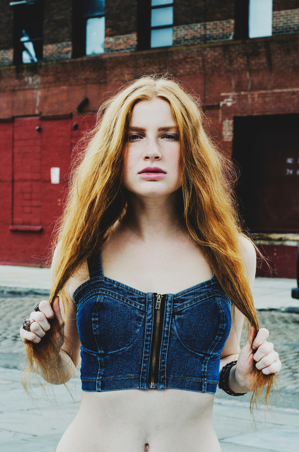 Redhead agency represented Female model captured outdoors by NYC-based creative photographer MFFPHOTOGRAPHY.