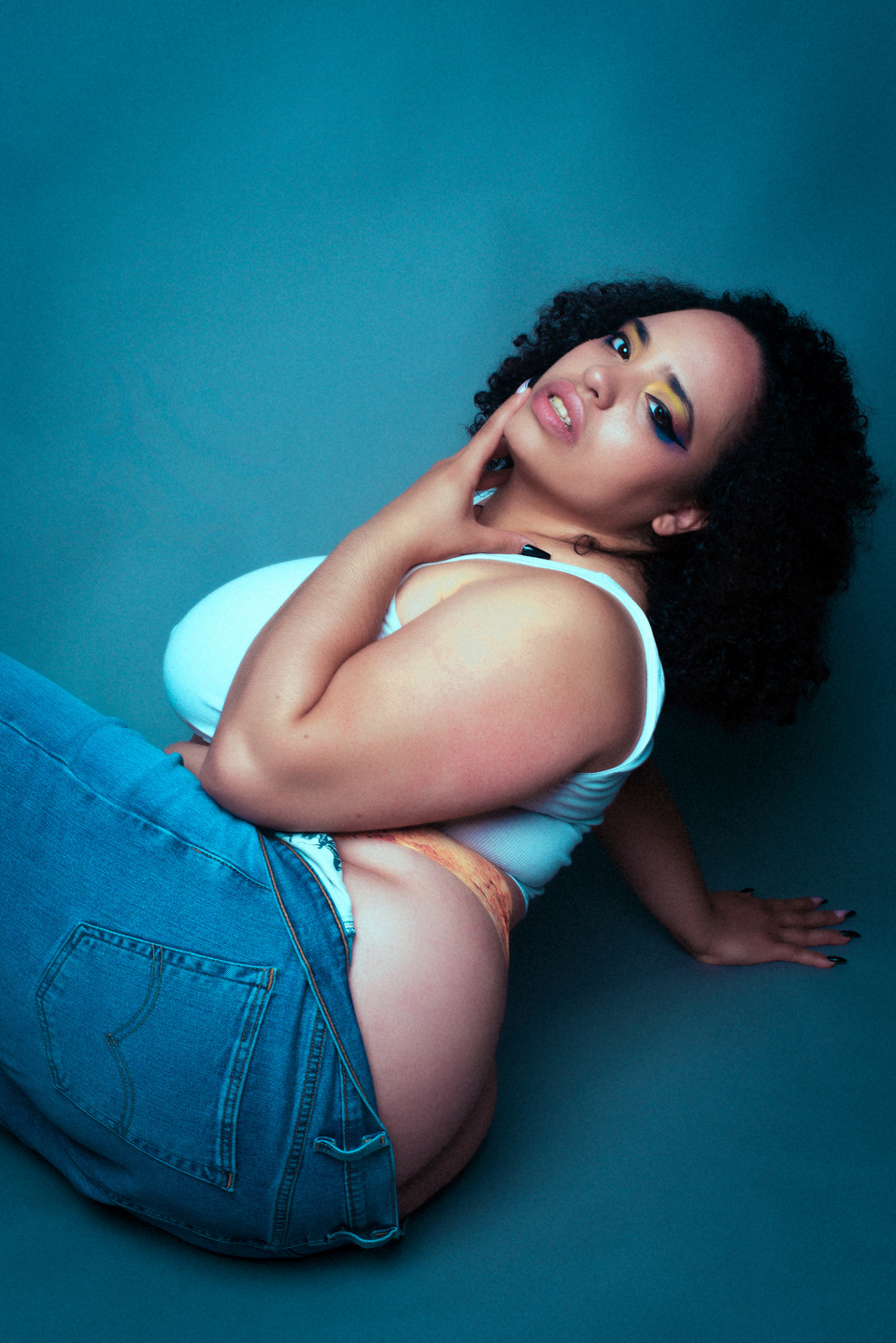 Model Cin Von Quinzel styled in denim, captured in a studio session by NYC-based female photographer MFFPHOTOGRAPHY.