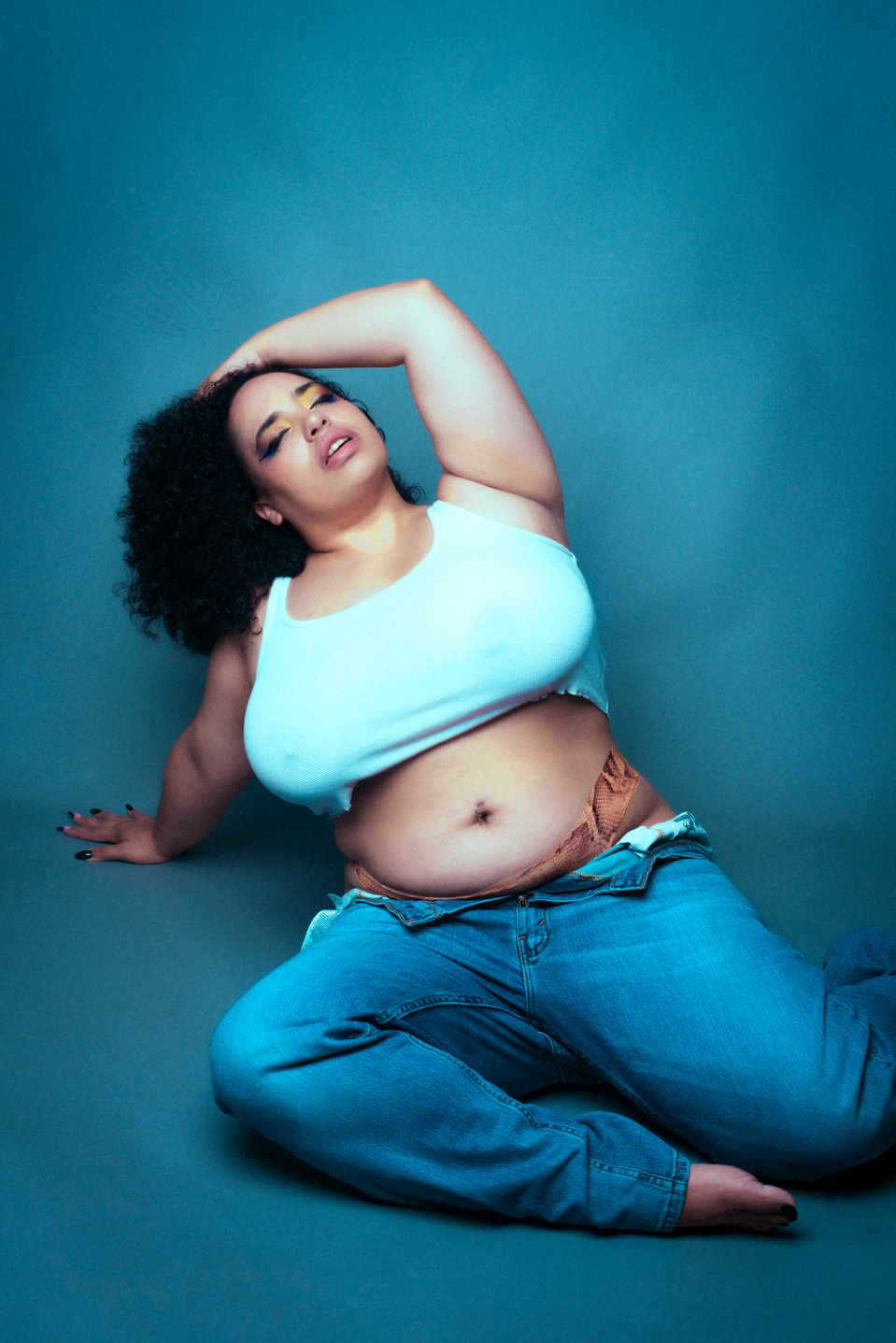 Model Cin Von Quinzel styled in denim, captured in a studio session by NYC-based female photographer MFFPHOTOGRAPHY.