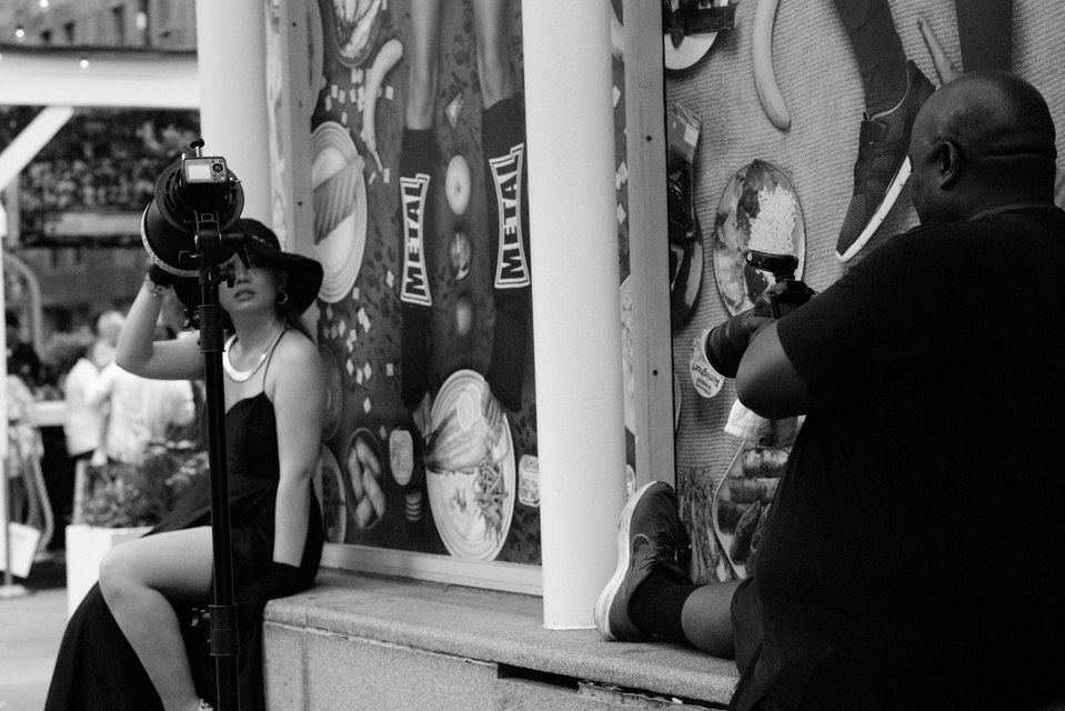 Black and white behind-the-scenes shots by NYC-based female photographer MFFPHOTOGRAPHY at the Portrait Blake networking event in Seaport, NY.