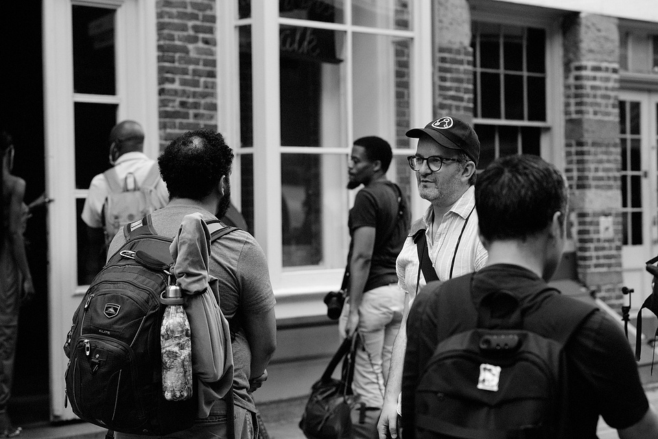 Black and white behind-the-scenes shots by NYC-based female photographer MFFPHOTOGRAPHY at the Portrait Blake networking event in Seaport, NY.