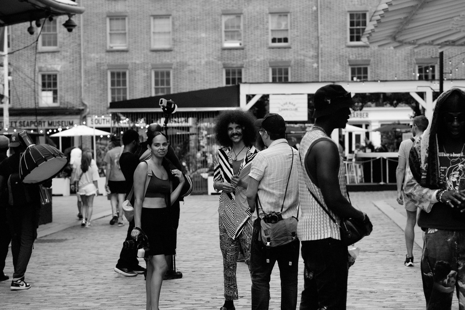 Black and white behind-the-scenes shots by NYC-based female photographer MFFPHOTOGRAPHY at the Portrait Blake networking event in Seaport, NY.
