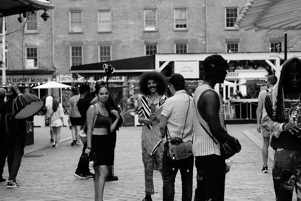 Black and white behind-the-scenes shots by NYC-based female photographer MFFPHOTOGRAPHY at the Portrait Blake networking event in Seaport, NY.