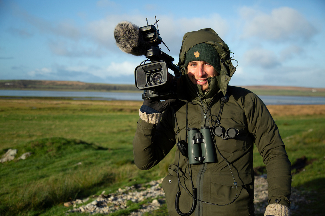 Nick Gates on location in Islay, Scotland, for  BBC Wild Isles. Photograph taken by Hamza Yassin.