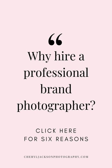 pink and black graphic with words Why hire a professional brand photographer? Click here for six reasons