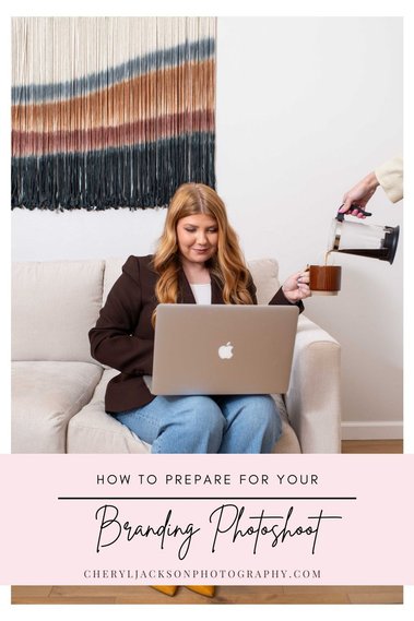 graphic with words how to prepare for your branding photoshoot over a branding image of a graphic designer