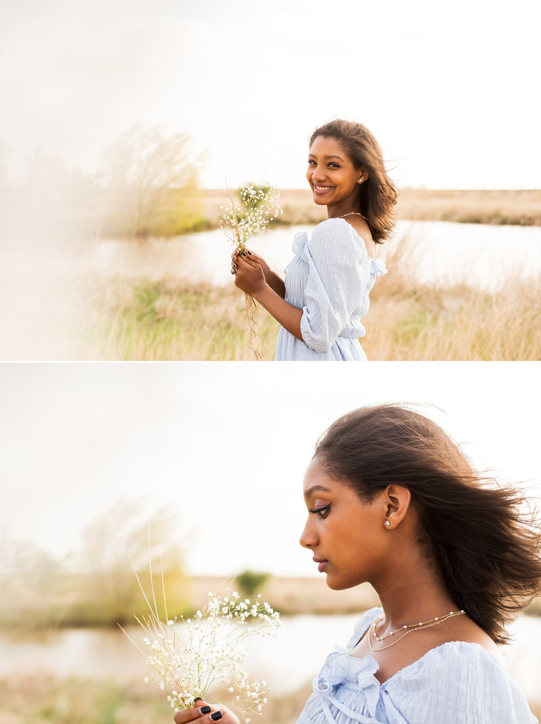 Senior girl poses in a grassy field in Oklahoma for a country photo session