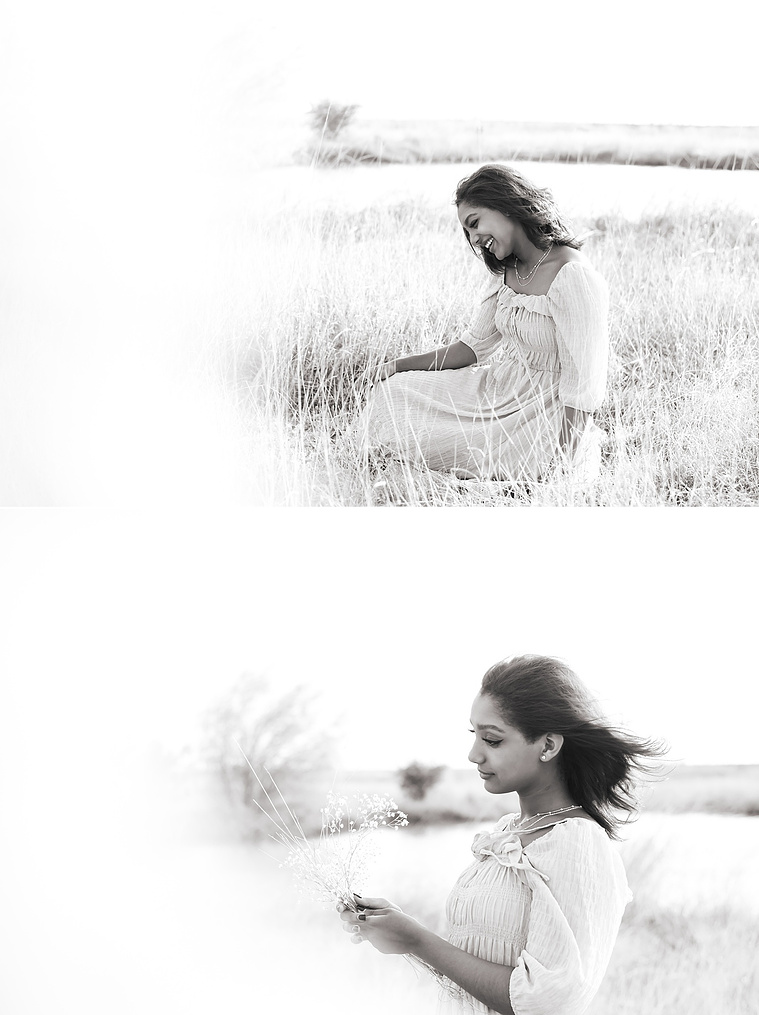 Senior girl poses in a grassy field in Oklahoma for a country photo session