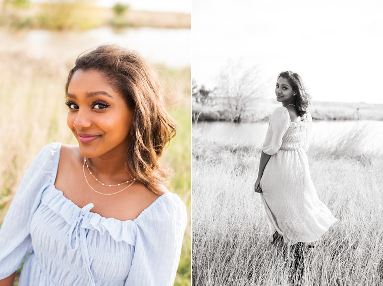 Senior girl poses in a grassy field in Oklahoma for a country photo session