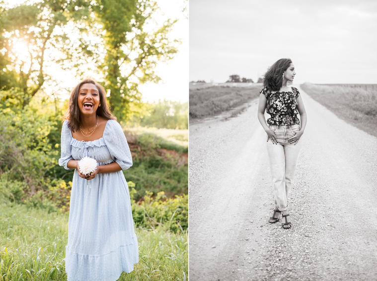 Senior girl poses in a grassy field in Oklahoma for a country photo session