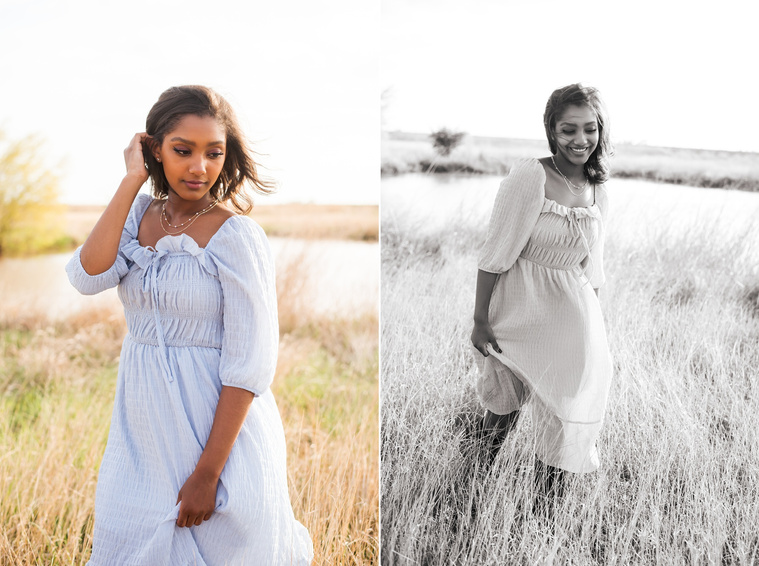 Senior girl poses in a golden field in Oklahoma for a country photo session