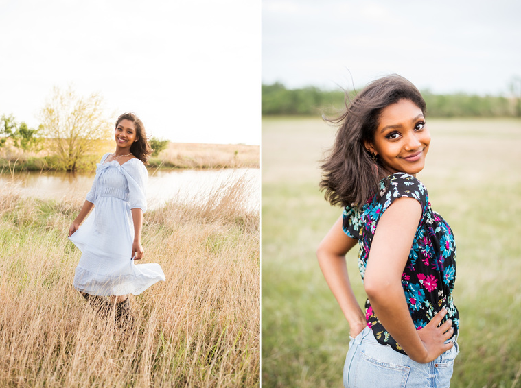 Senior girl poses in a grassy field in Oklahoma for a country photo session