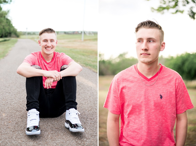 Two individual pictures of a teen boy posing casually in park in Tuttle Oklahoma