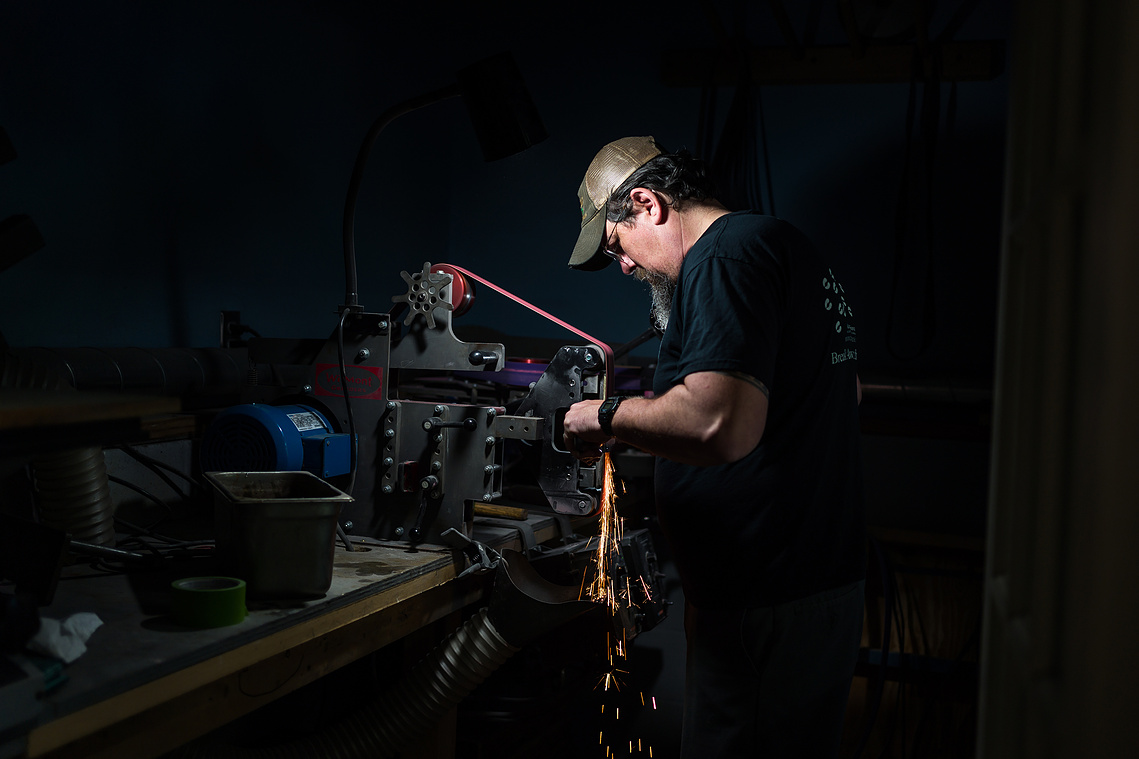 Jeb  Taylor, a local knife maker on Friday, April 30, 2021, at his studio in Rochester. 
