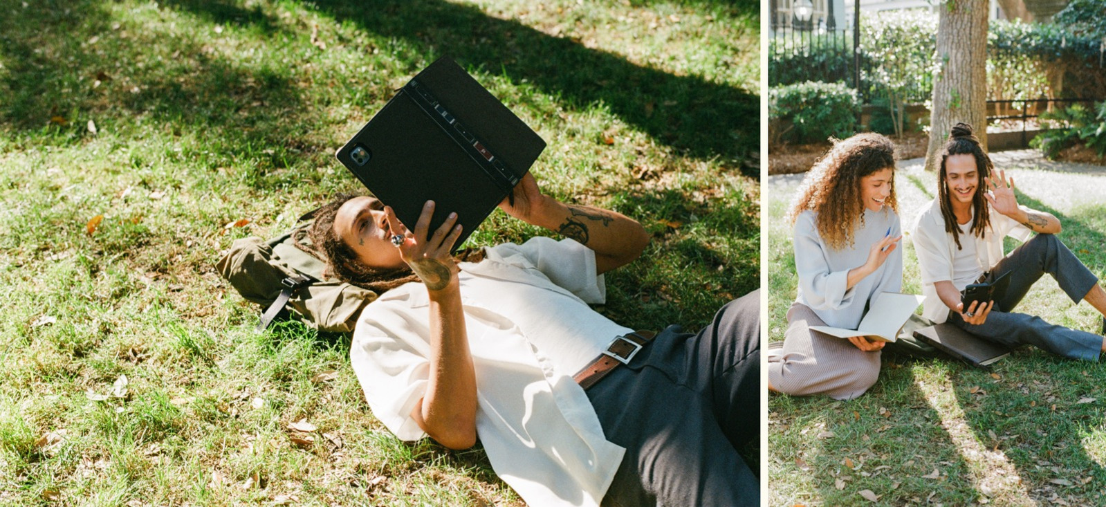A student laying in sunny grass on a summer day. Lizzy Rollins is a commercial photographer based in Charleston, SC.