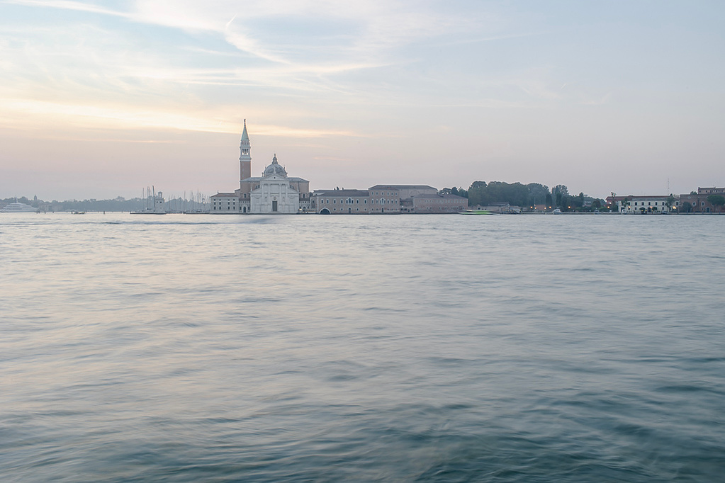 sunrise photograph of san giorgio island from punta della dogana