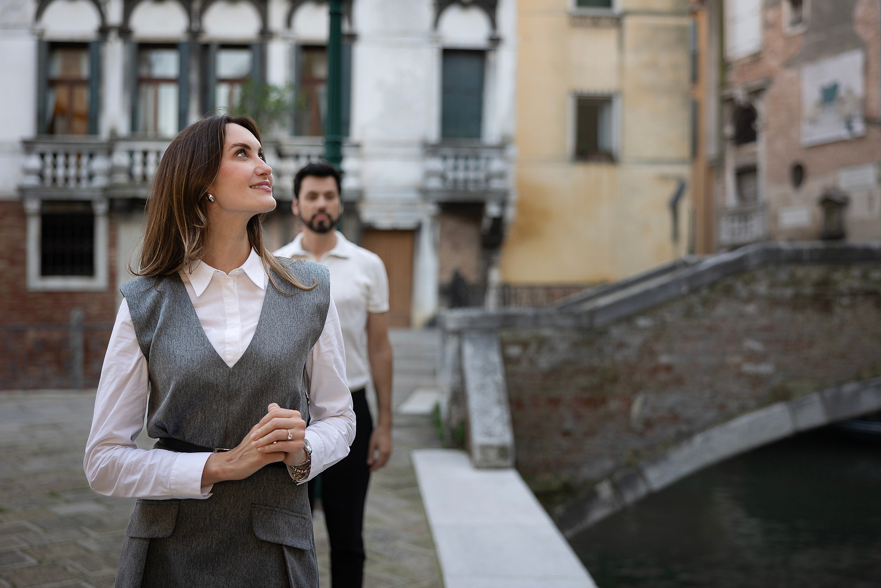 couple just engaged in Venice