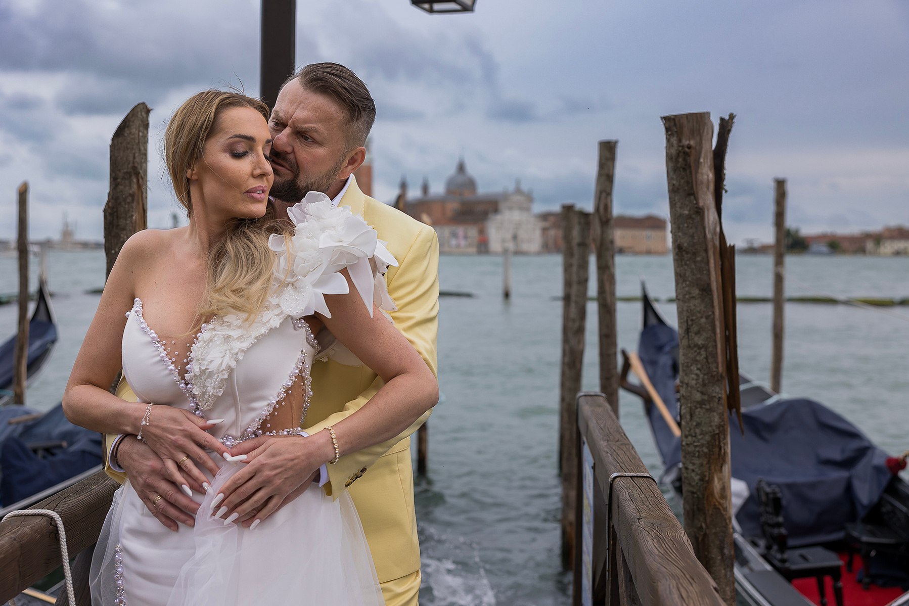romantic and scenic portrait of bride and groom
