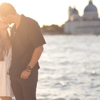 kiss after a surprise proposal in San Giorgio island